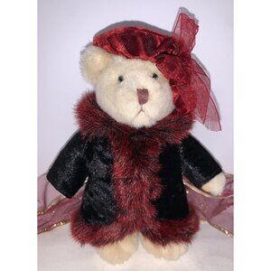 Russ Berrie "Natasha" Plush Bear  7” Red Hat,Trim Faux Fur Coat GREAT GIFT!